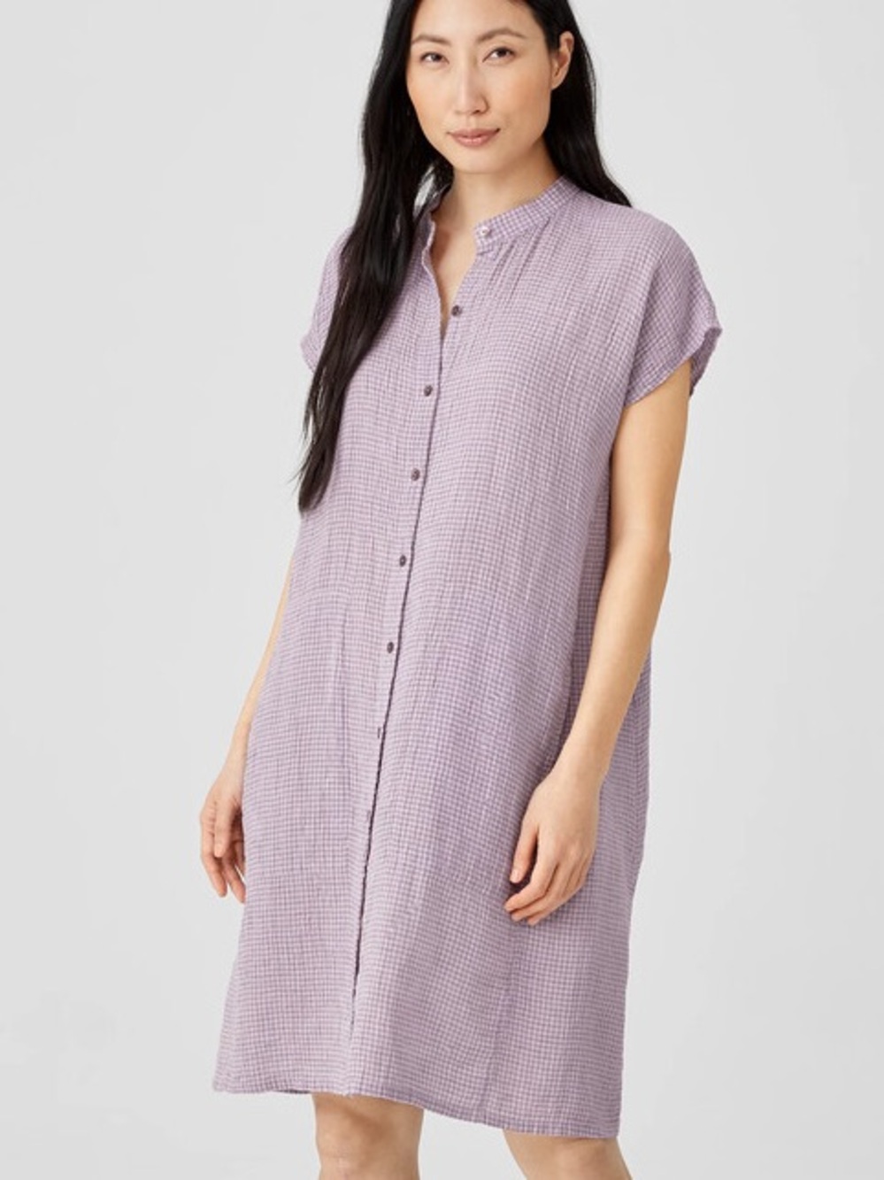 Eileen Fisher New Size XL Misty Lilac Puckered Organic Linen Dress